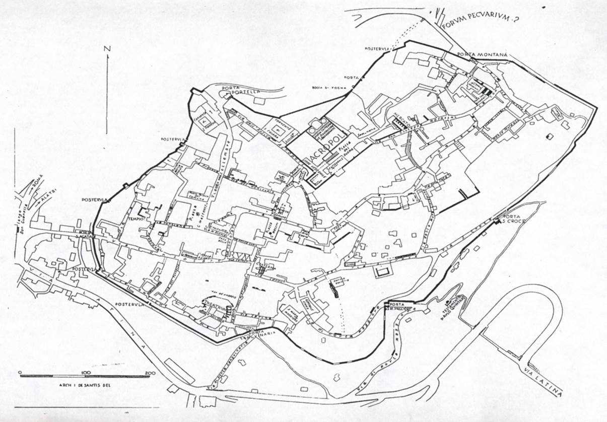 Ferentino pianta archeologica arch.igino de sanctis 1954